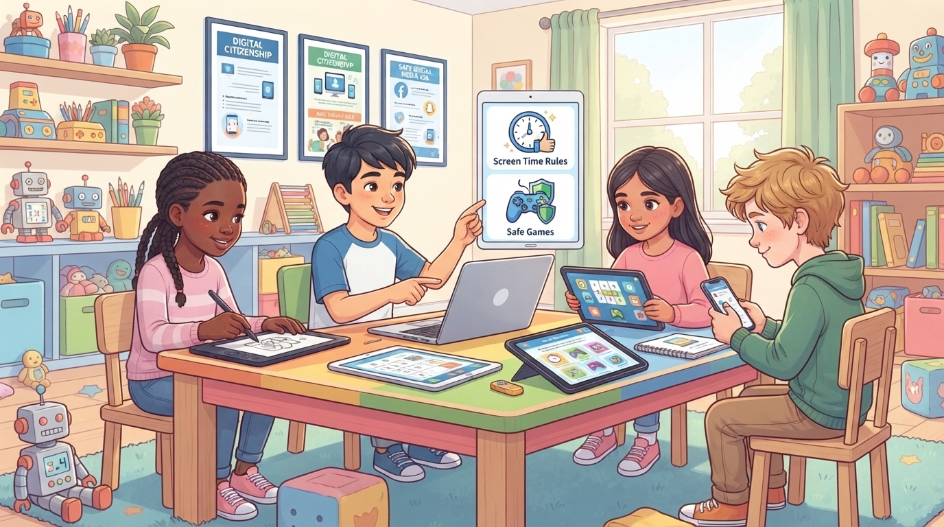 Ilustrasi Anak-anak belajar dengan ceria